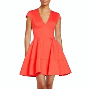 Halston Heritage Coral Fit And Flare Dress Size 8